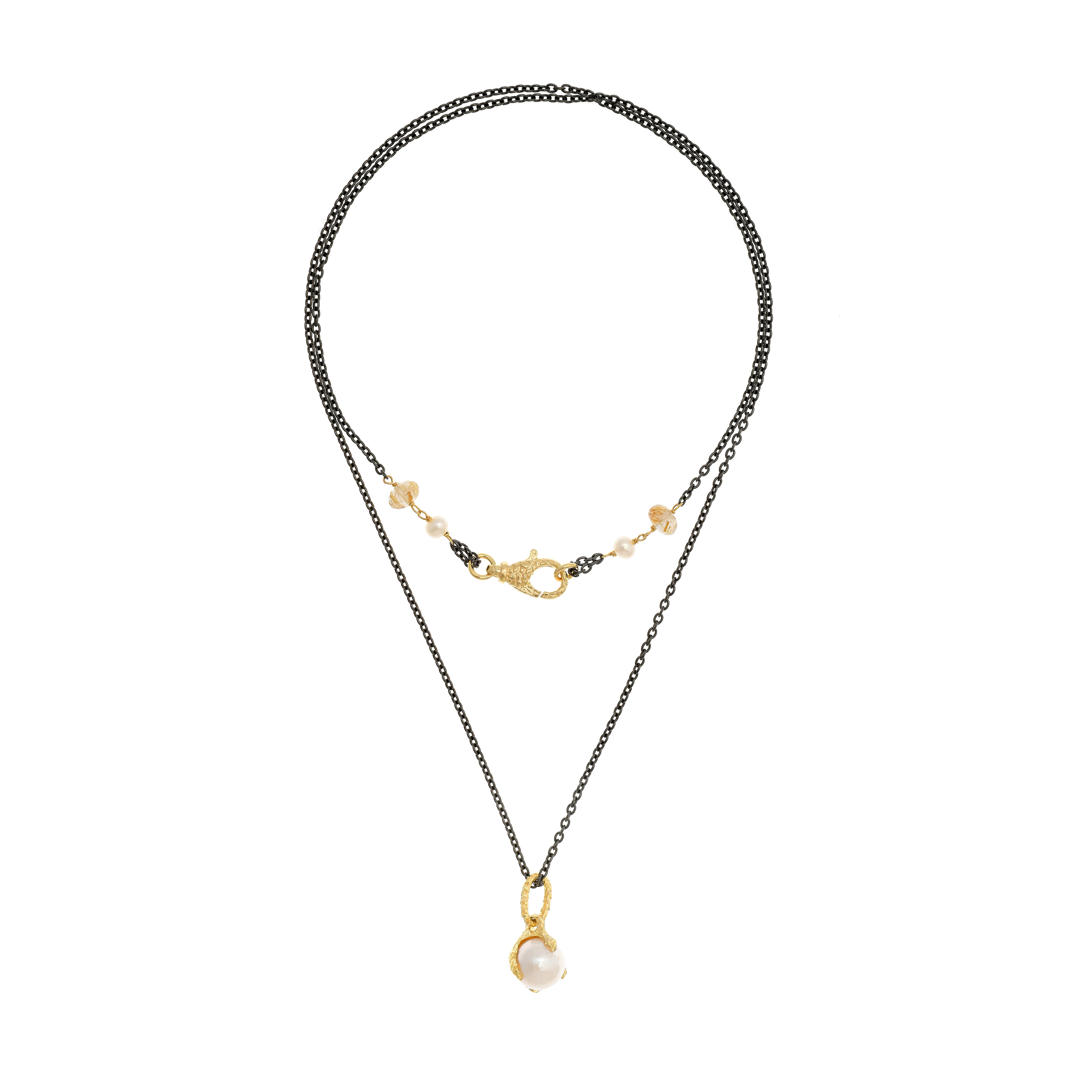 Collana Artemis Artiglio con perla e quarzo rutilato