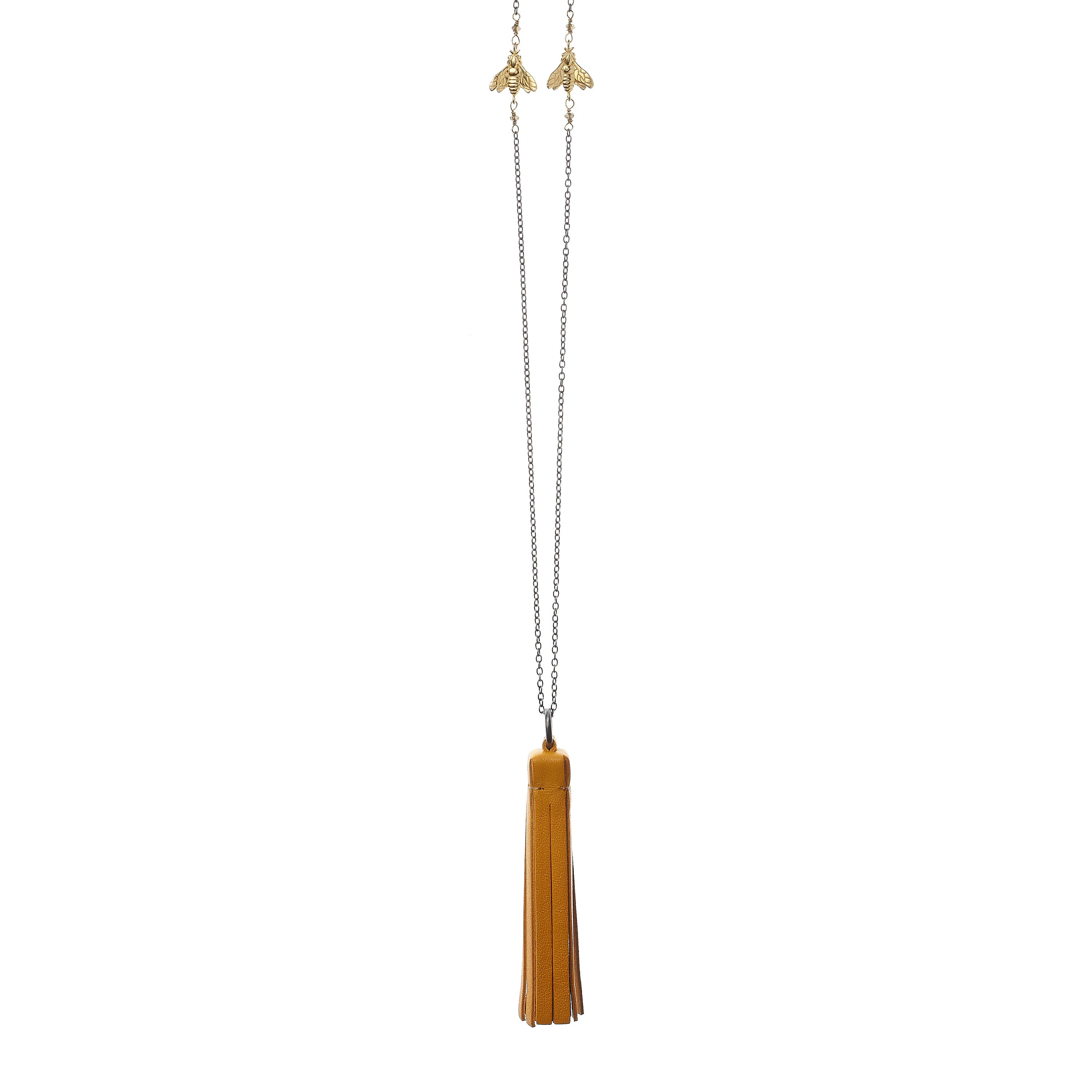 Collana Bee Queen con nappa in pelle miele e api