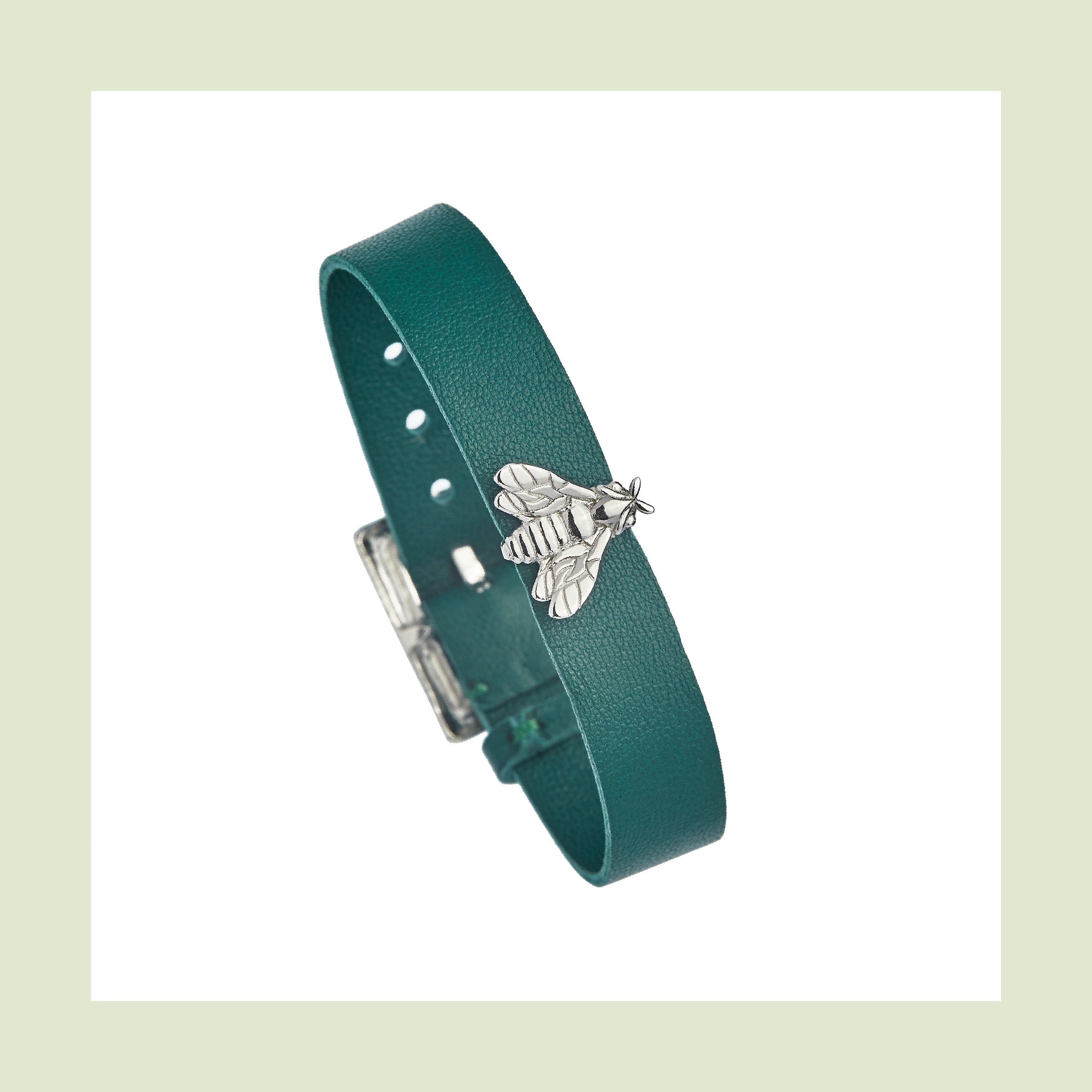 Bee Queen Single Bee Green Leather Bracelet