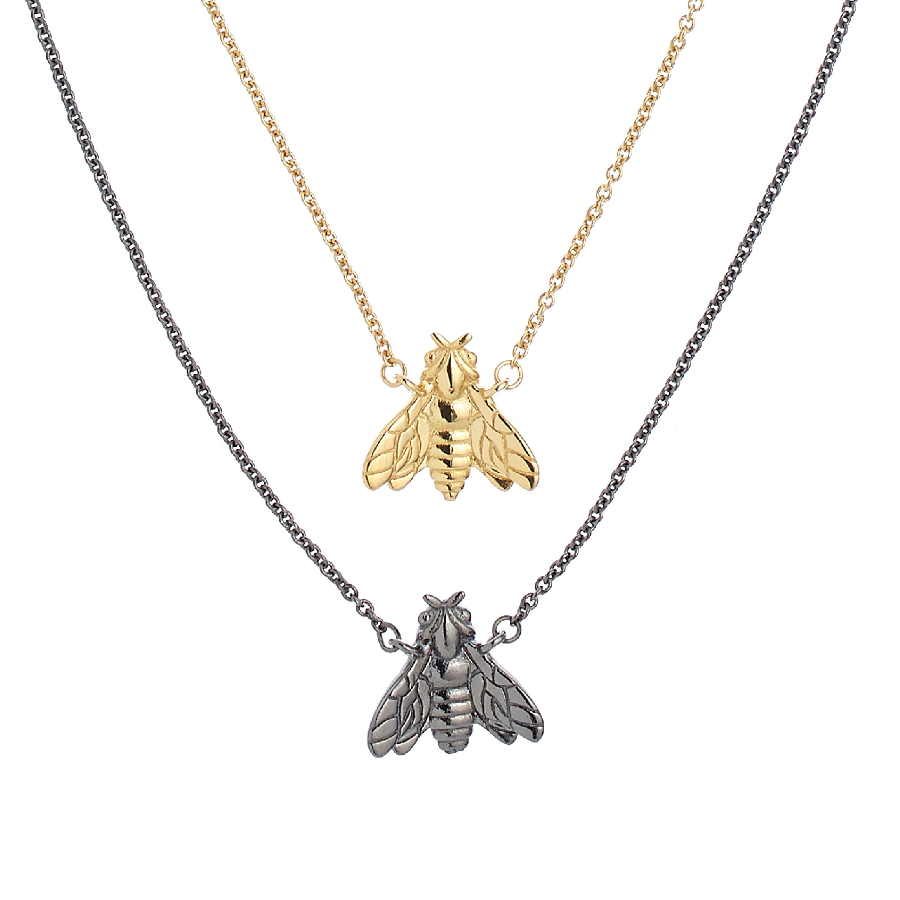 Bee Queen Short Necklace with Single Bee and Zircons