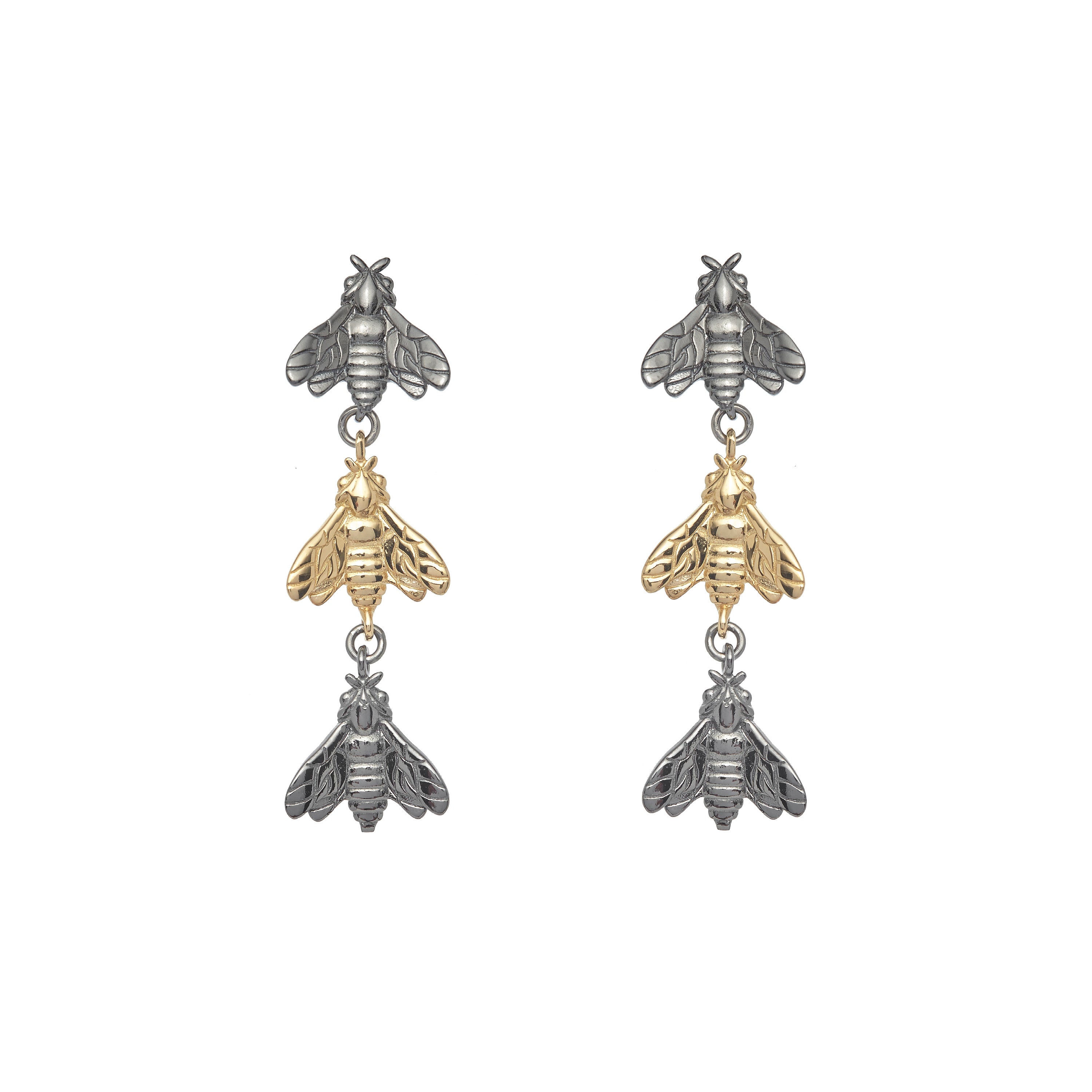 Bee Queen Three-Bee Pendant Earrings