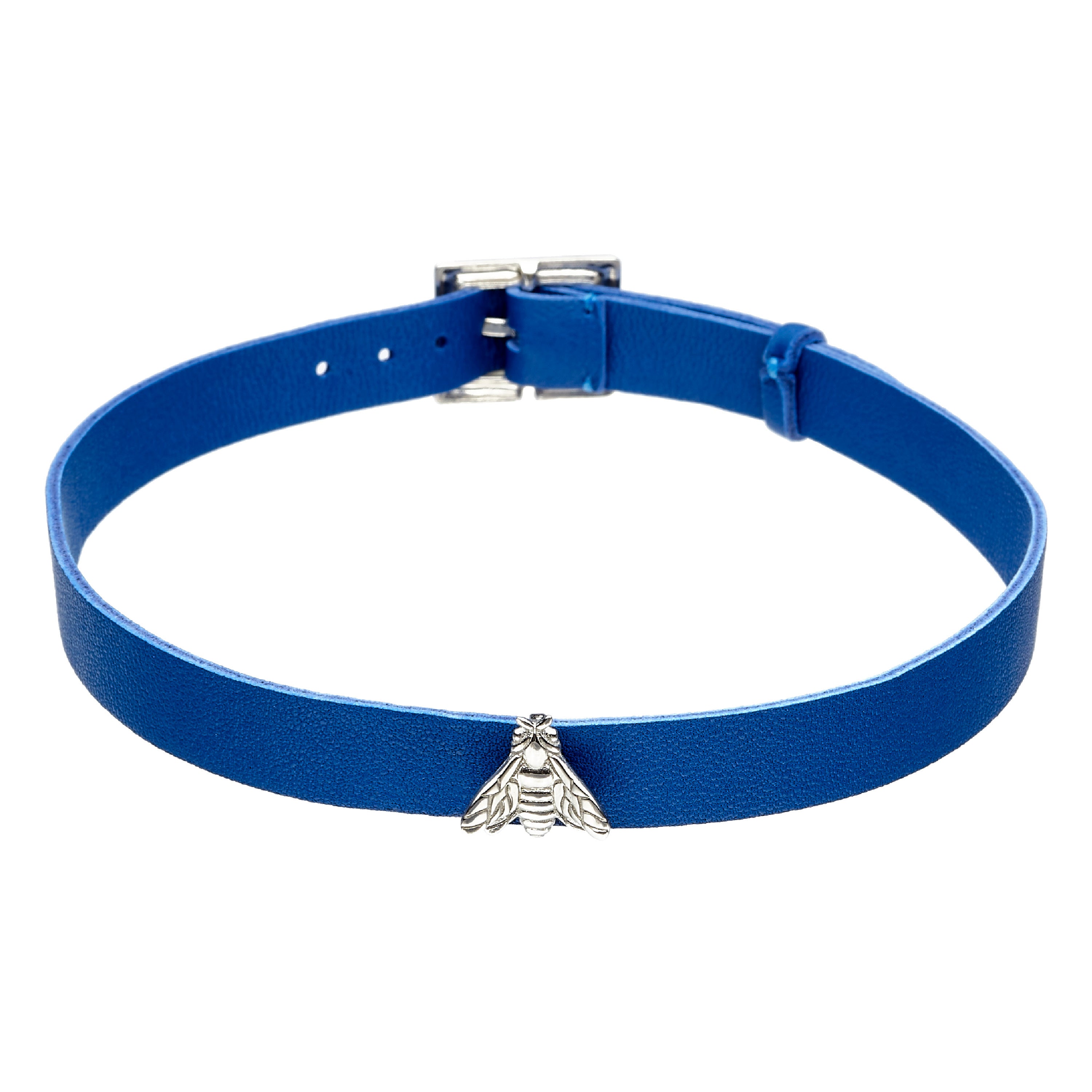 Choker Bee Queen in pelle royal blue con ape