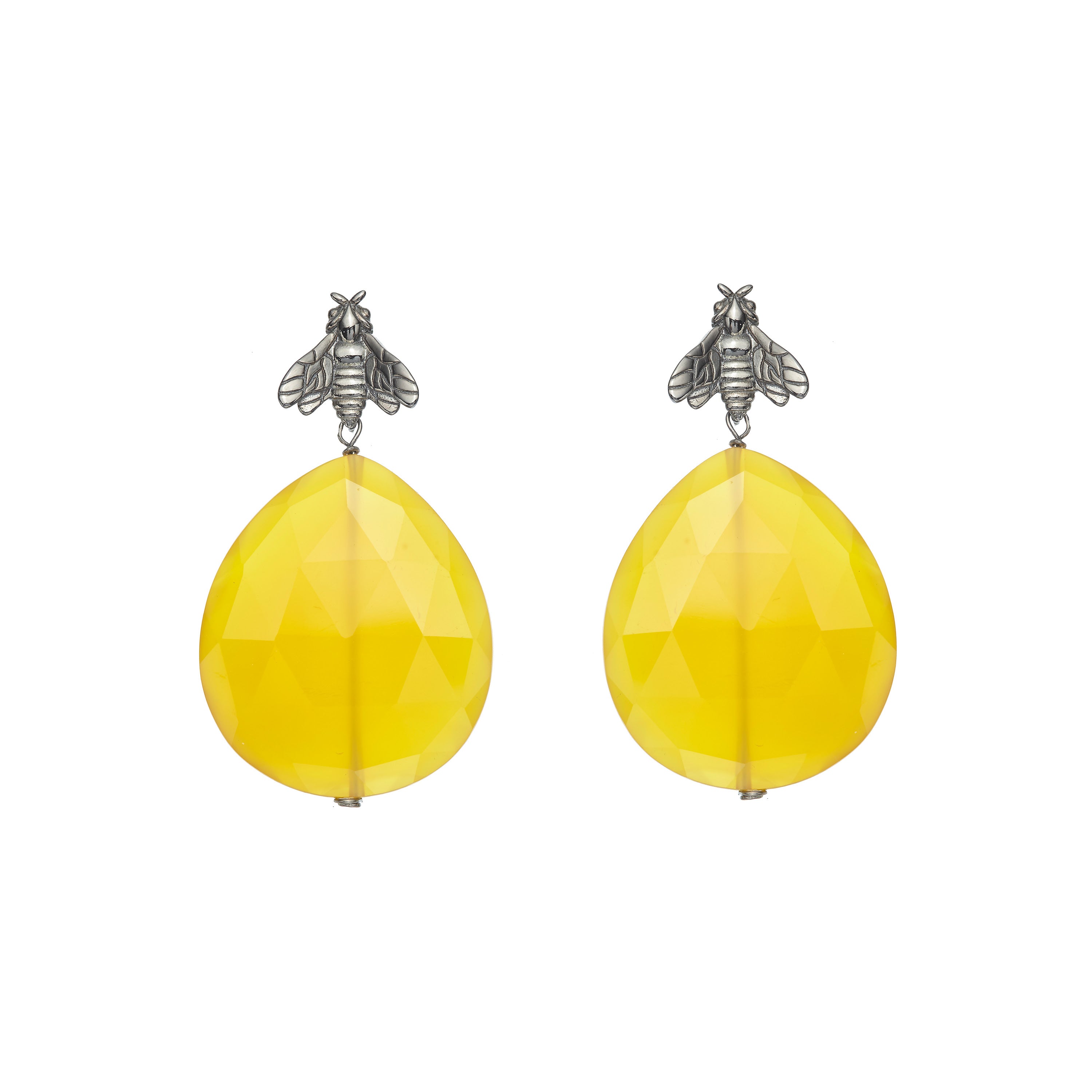 Bee Queen Pendant Earrings with Chalcedony Drop