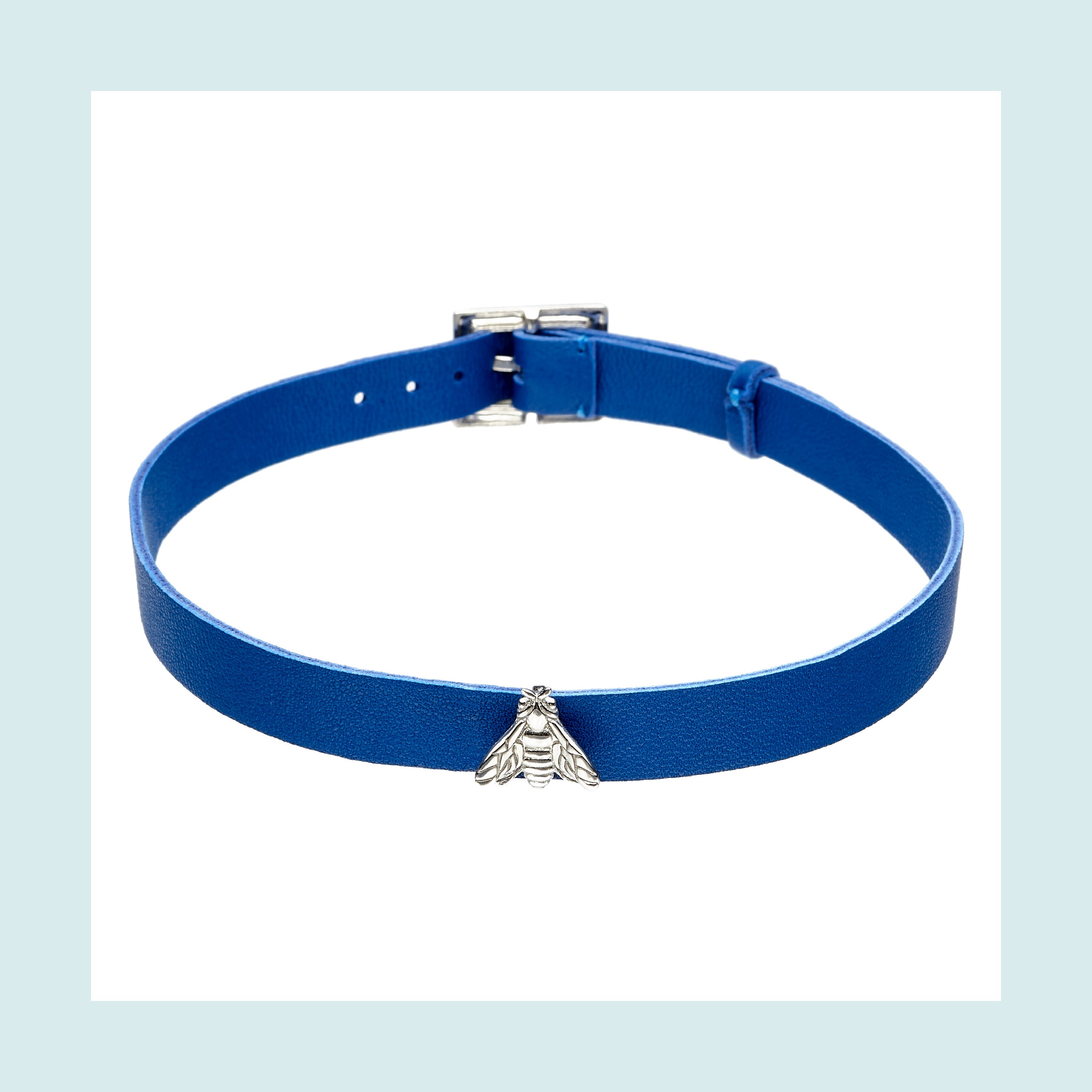 Bee Queen Royal Blue Leather Choker with Bee
