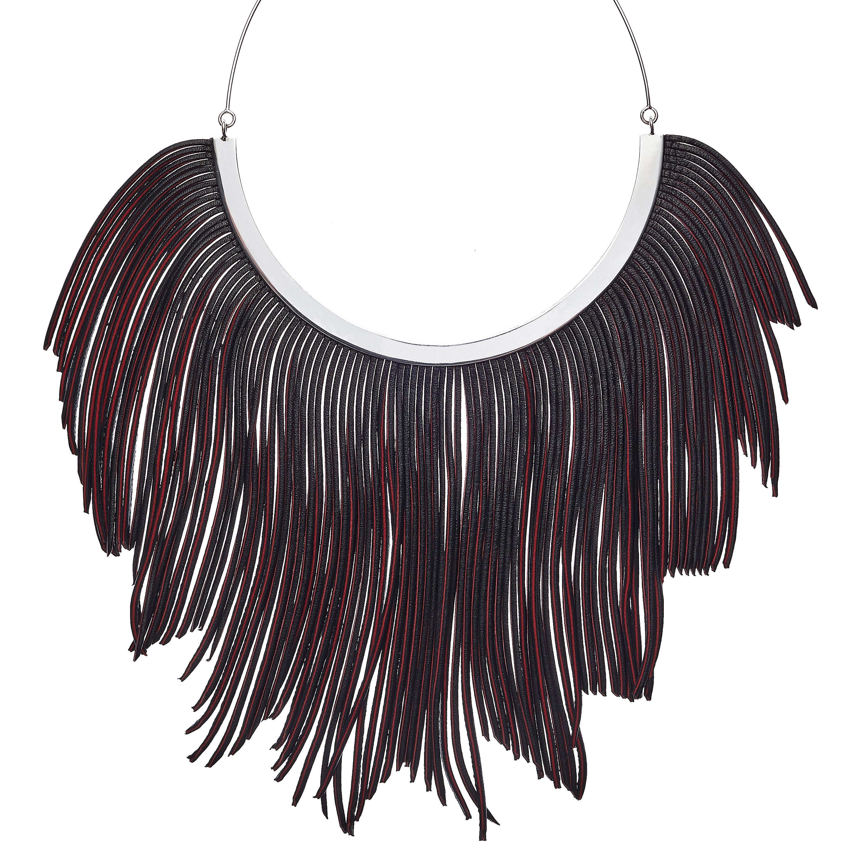 Black & Red Leather Flames Necklace