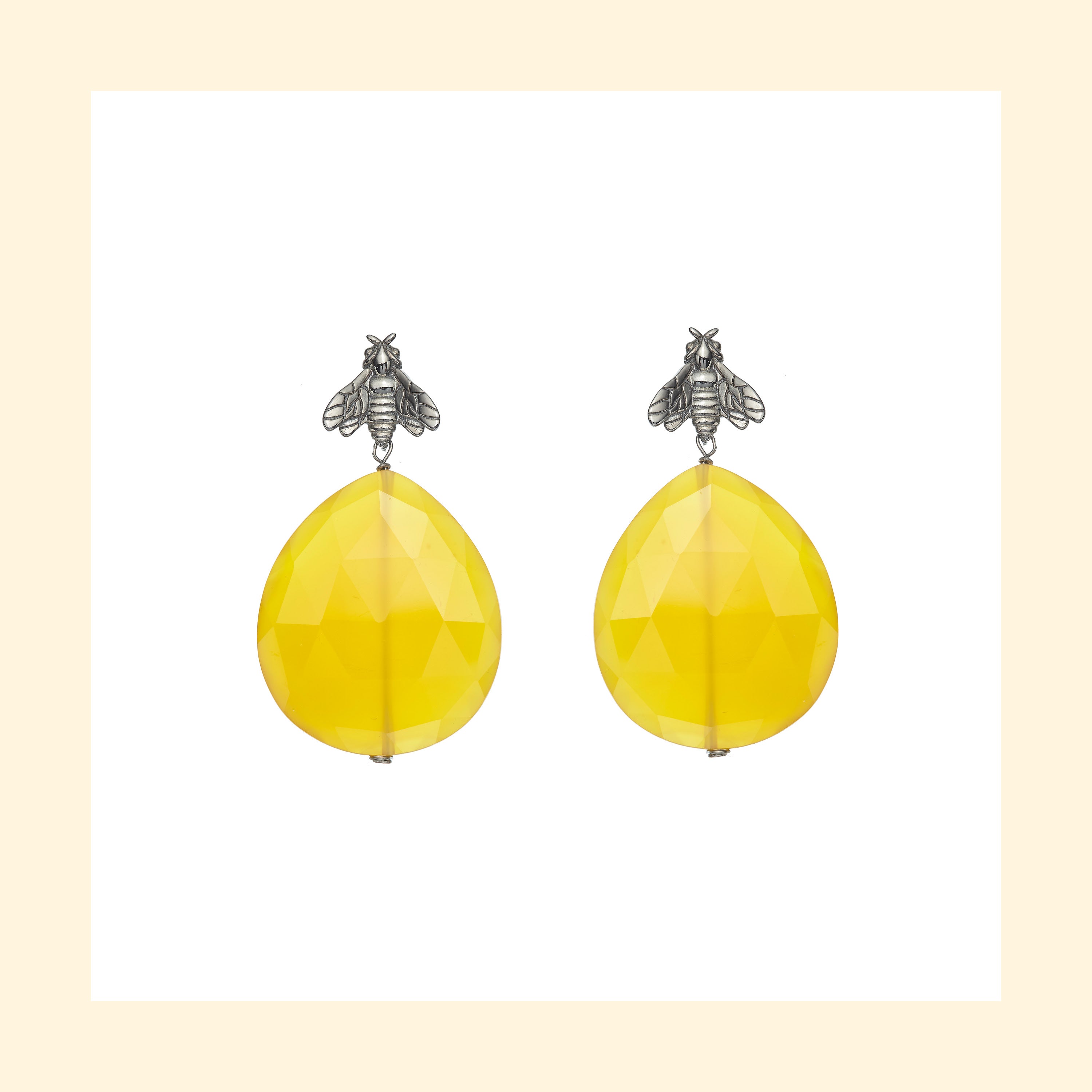 Bee Queen Pendant Earrings with Chalcedony Drop