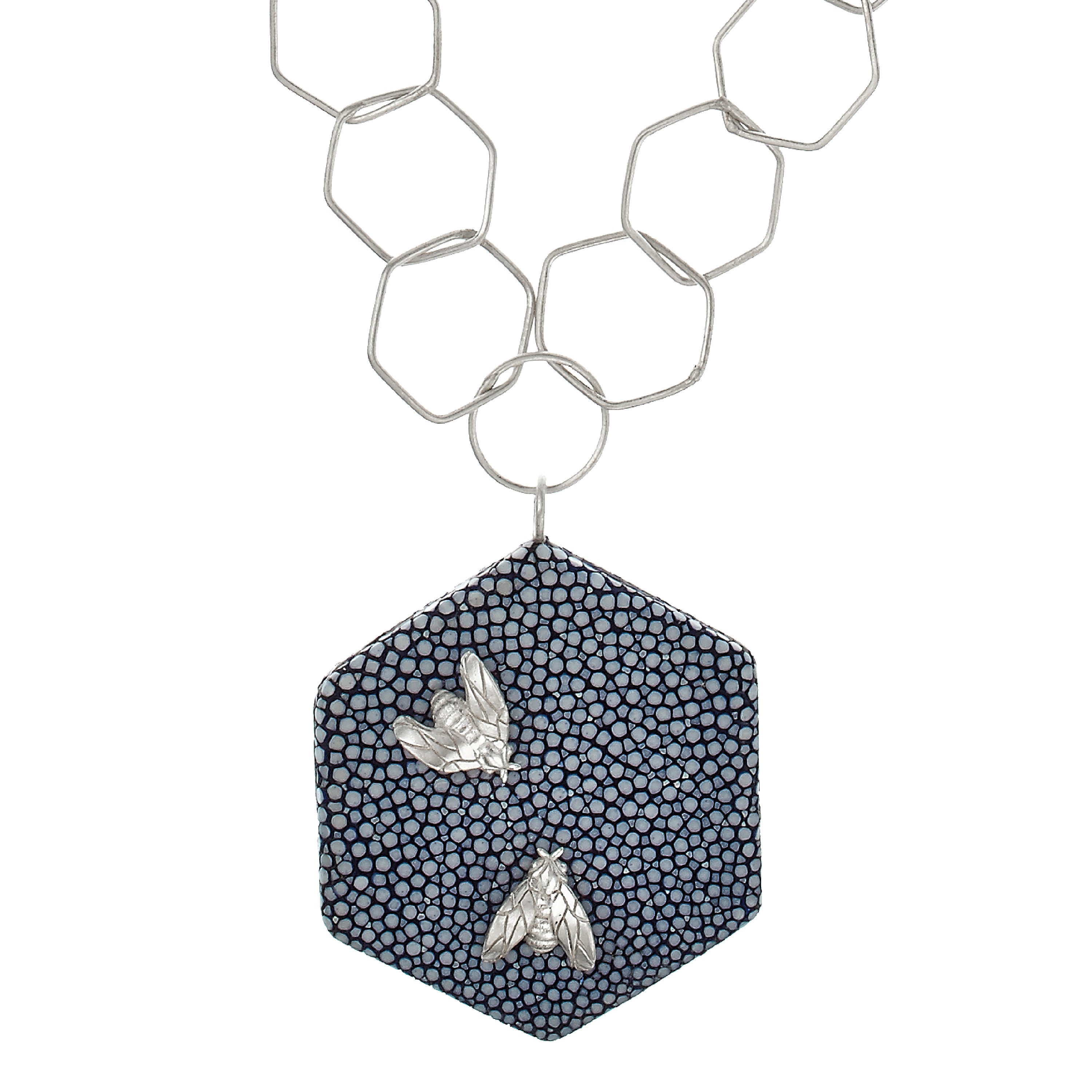 Bee Queen Large-Link Necklace with Galuchat Hexagon