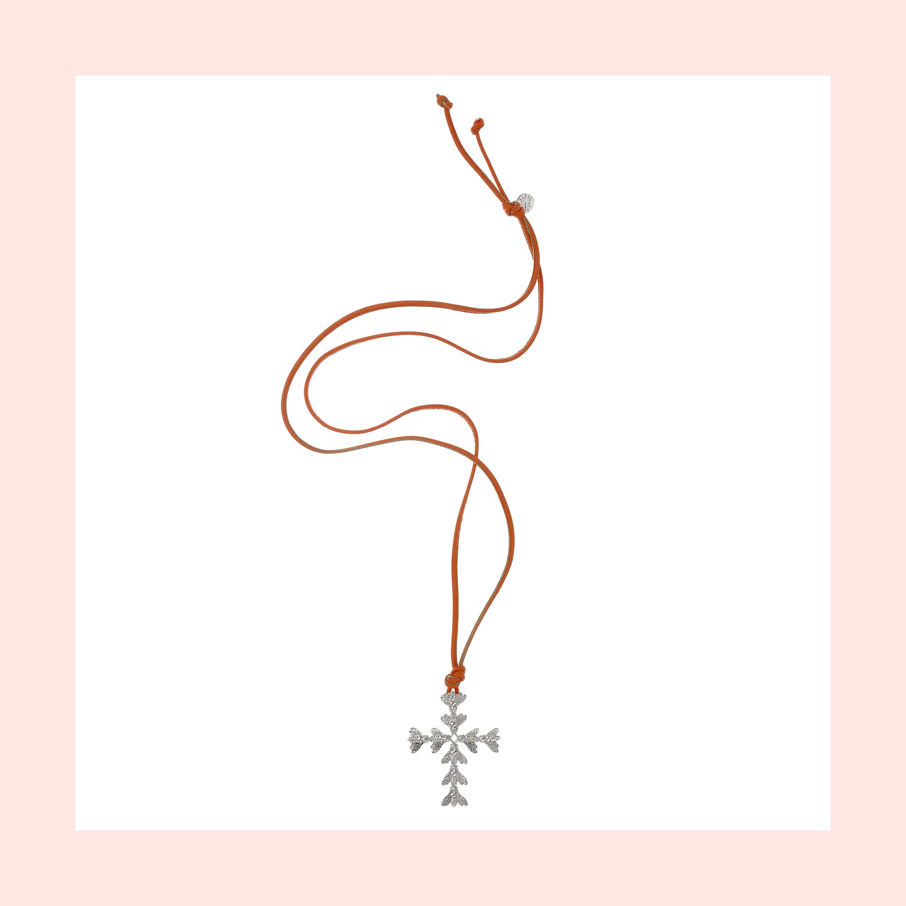 Collana Bee Queen in pelle arancione e croce di api