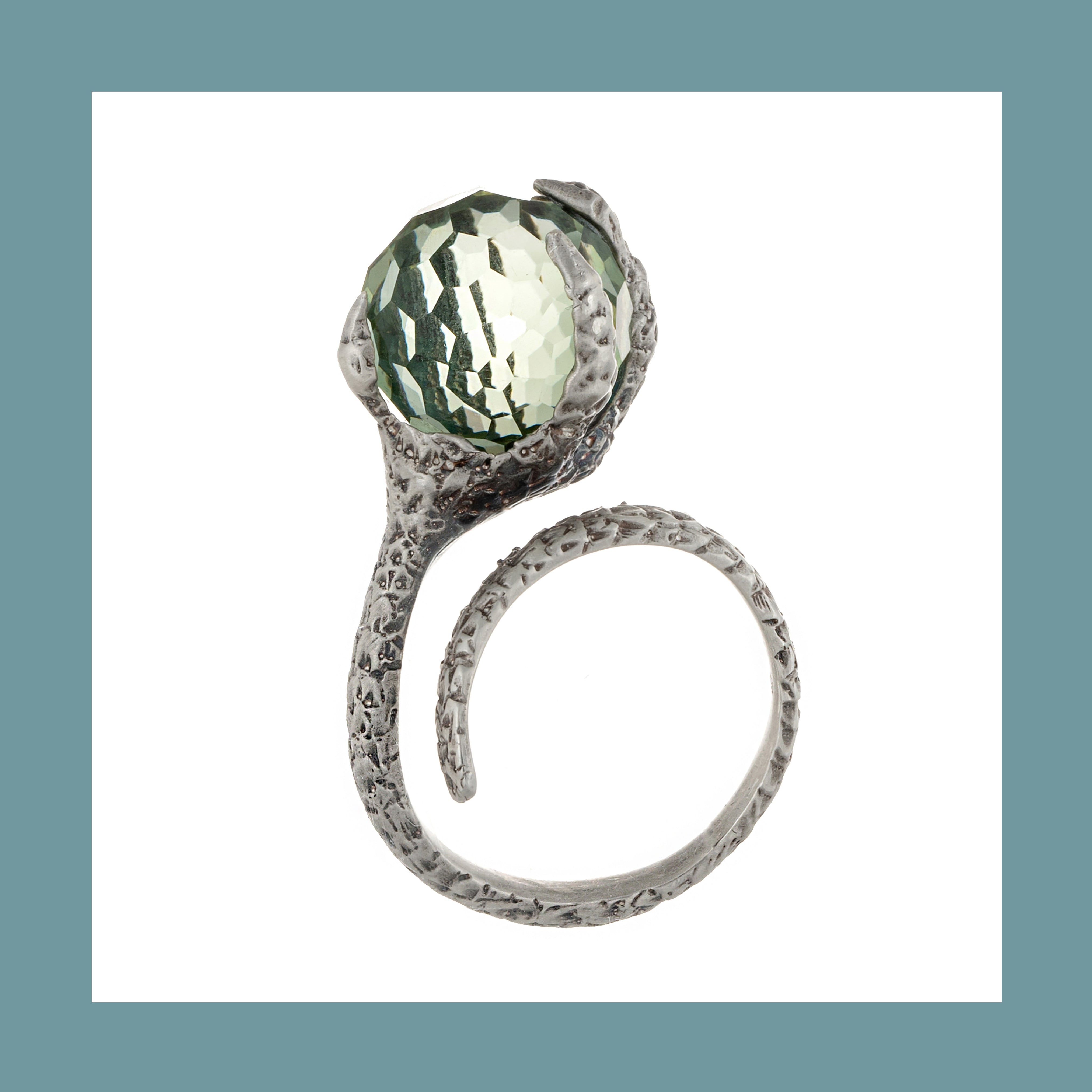 Anello Artemis Artiglio con Prasiolite (Ametista Verde)