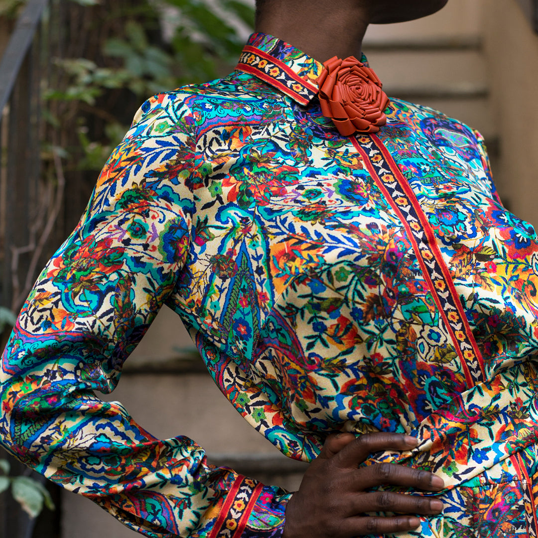 Roses Orange Leather Collar