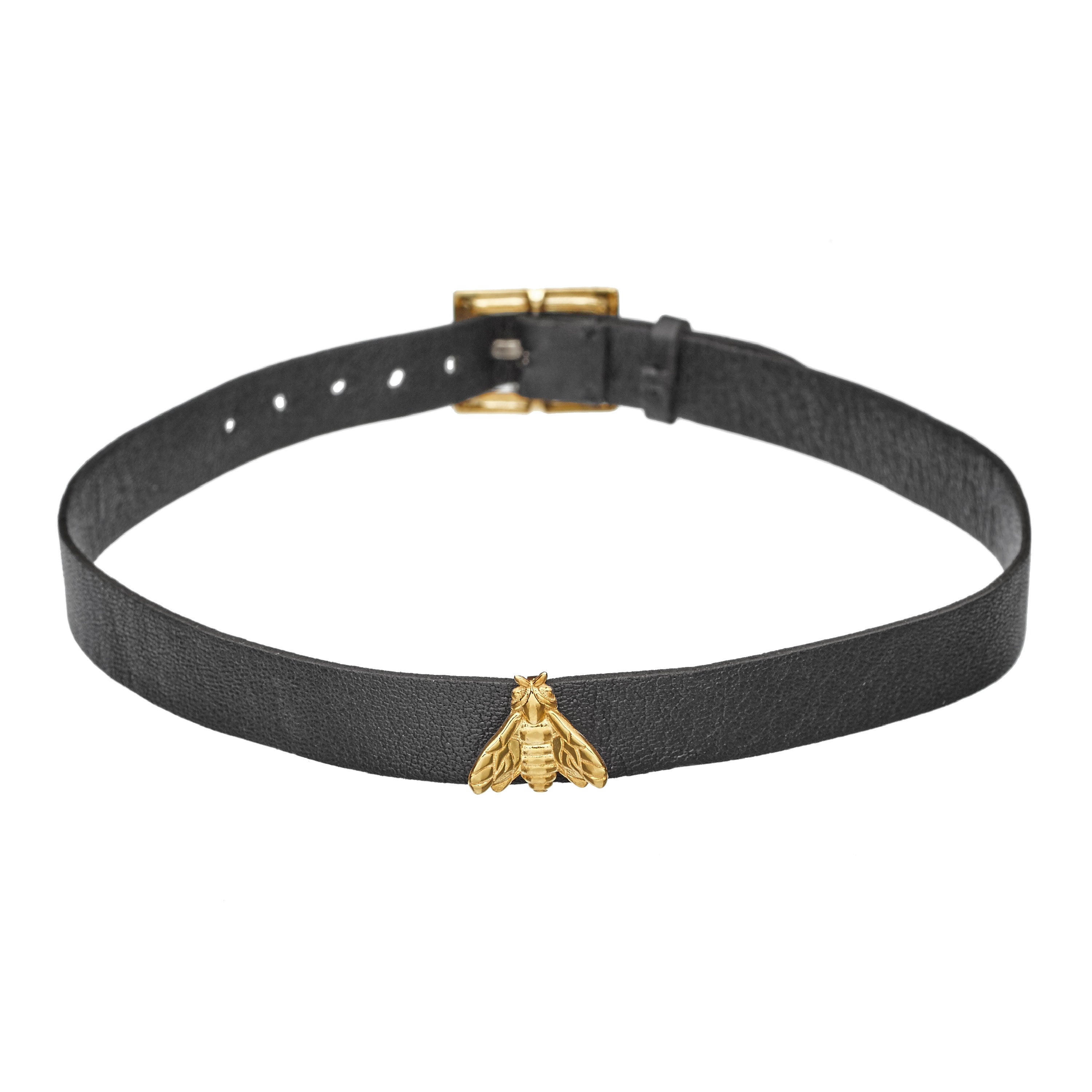 Bee Queen Black Leather Choker with Bee