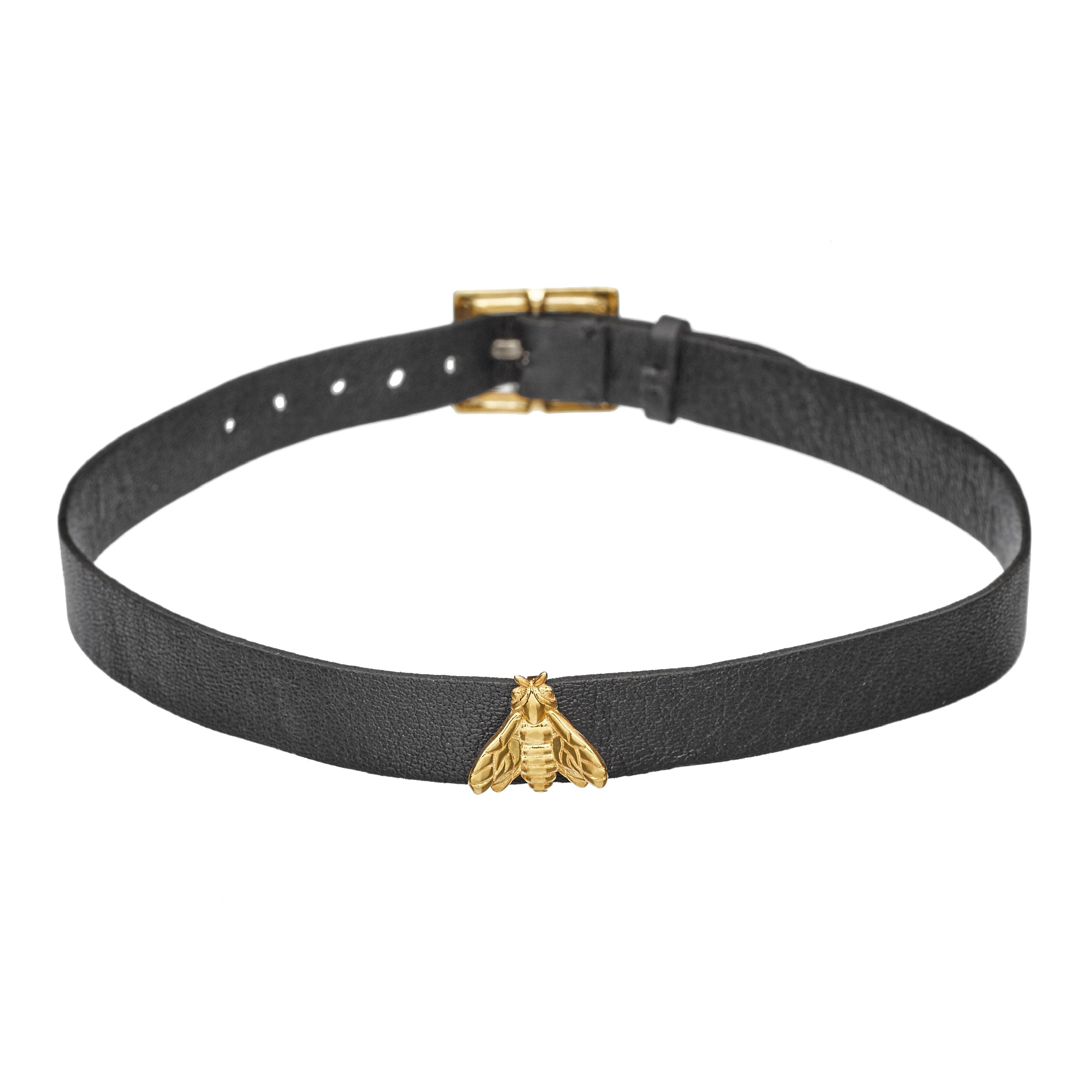 Choker Bee Queen in pelle nera con ape