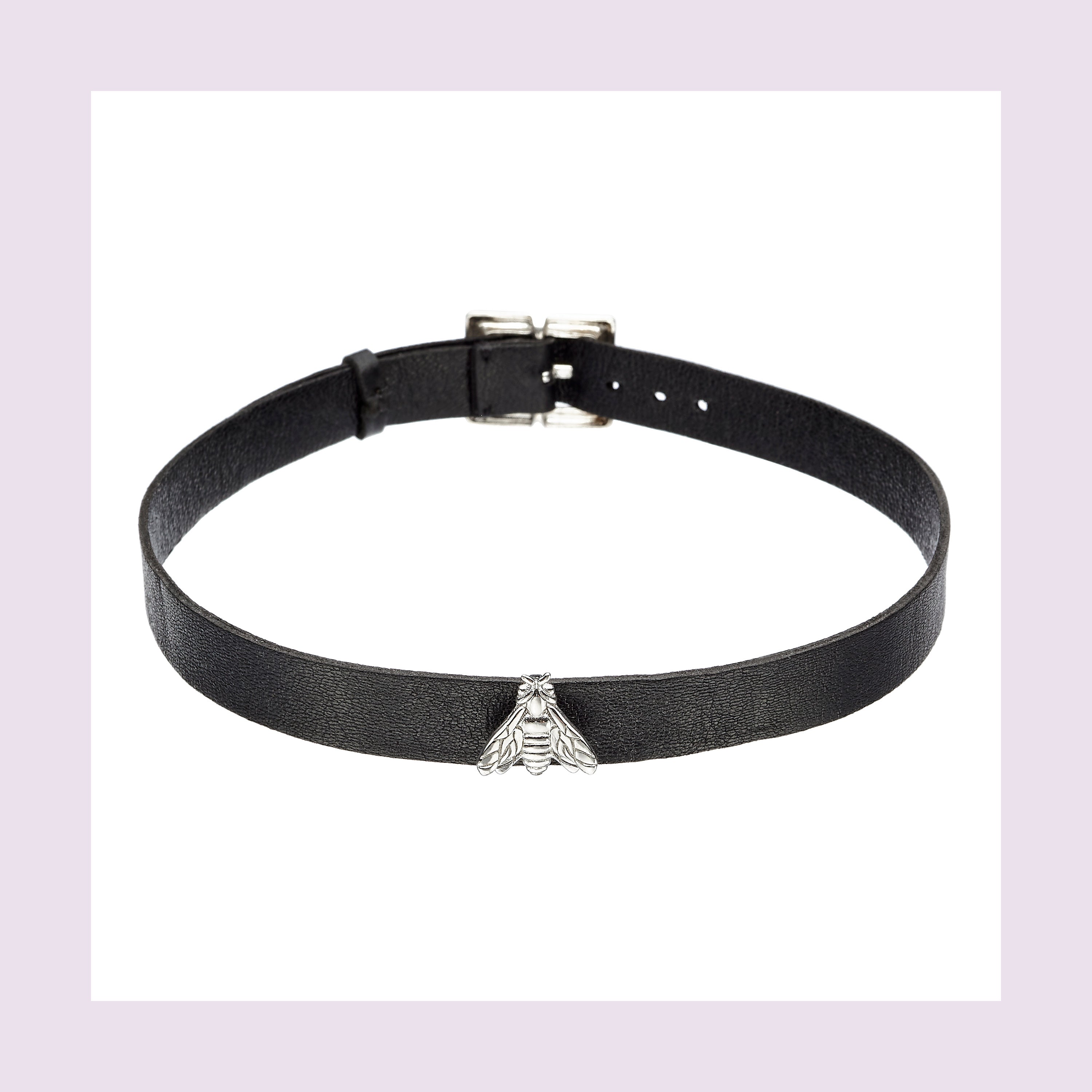 Bee Queen Black Leather Choker with Bee