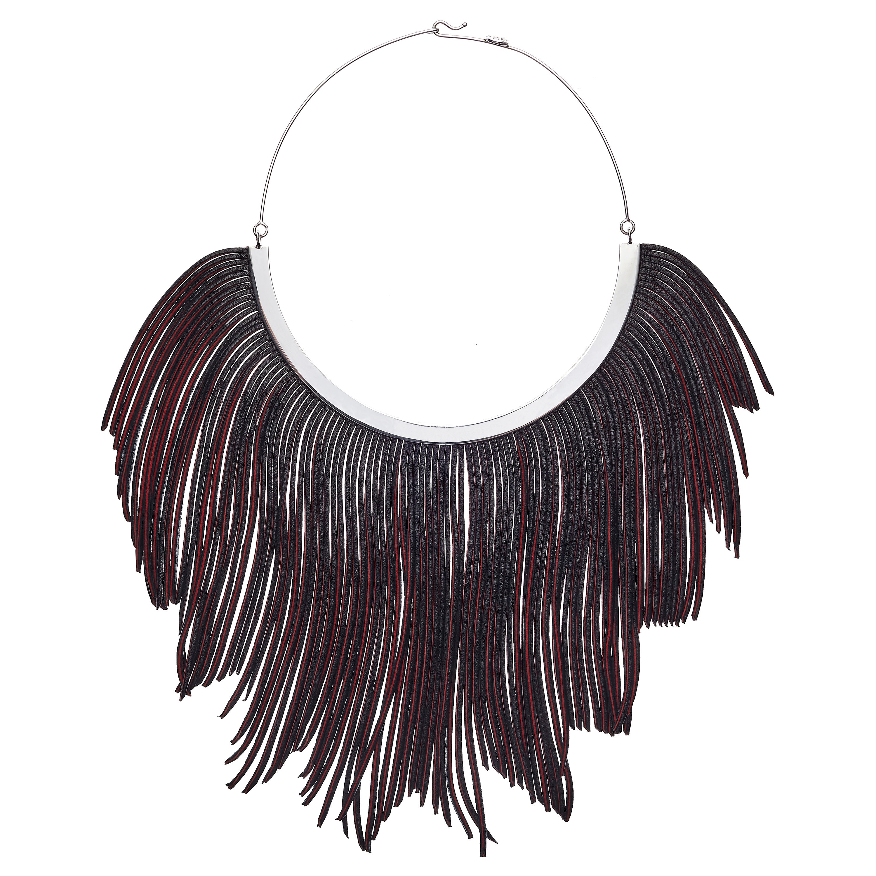 Black & Red Leather Flames Necklace