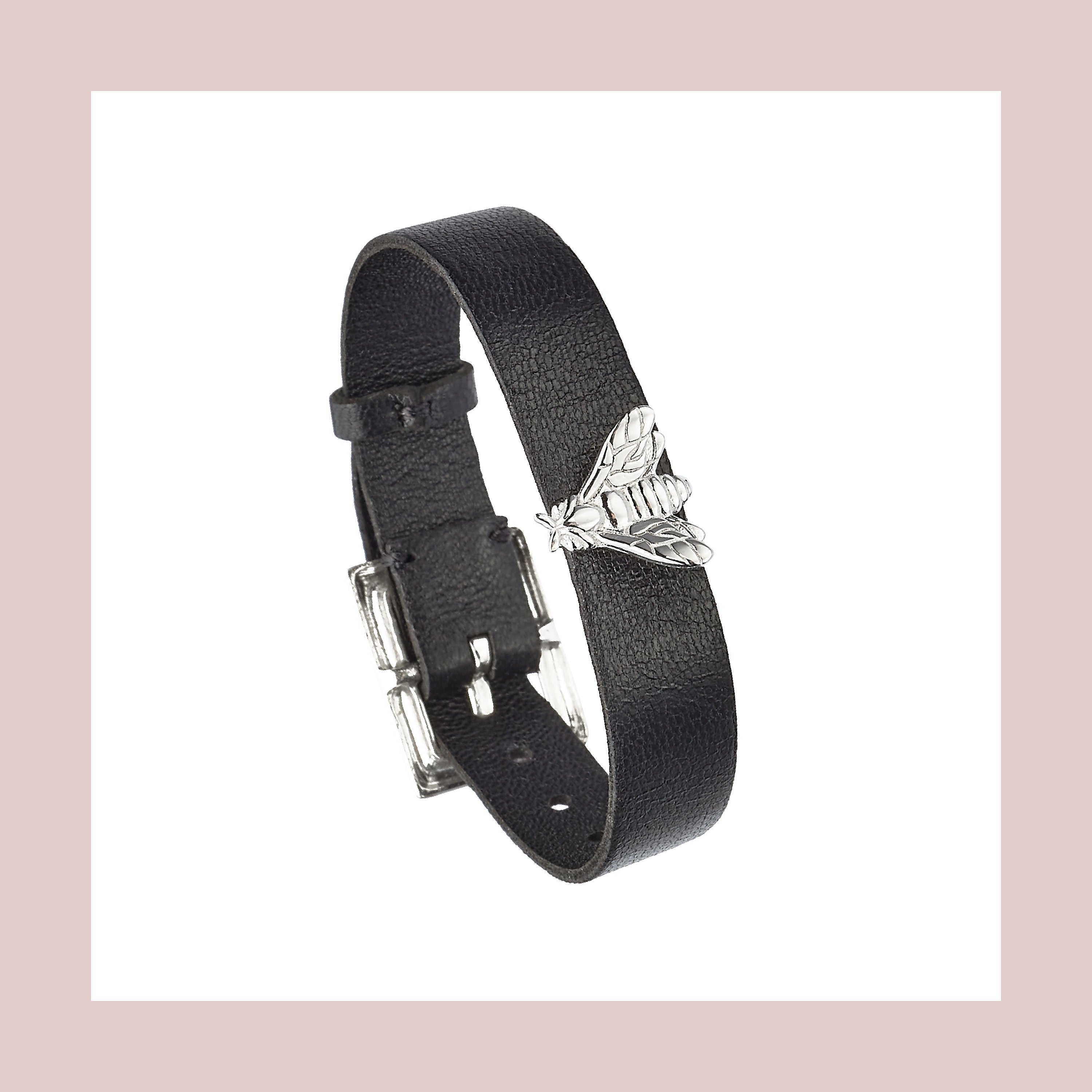 Bracciale Bee Queen in pelle nera e ape