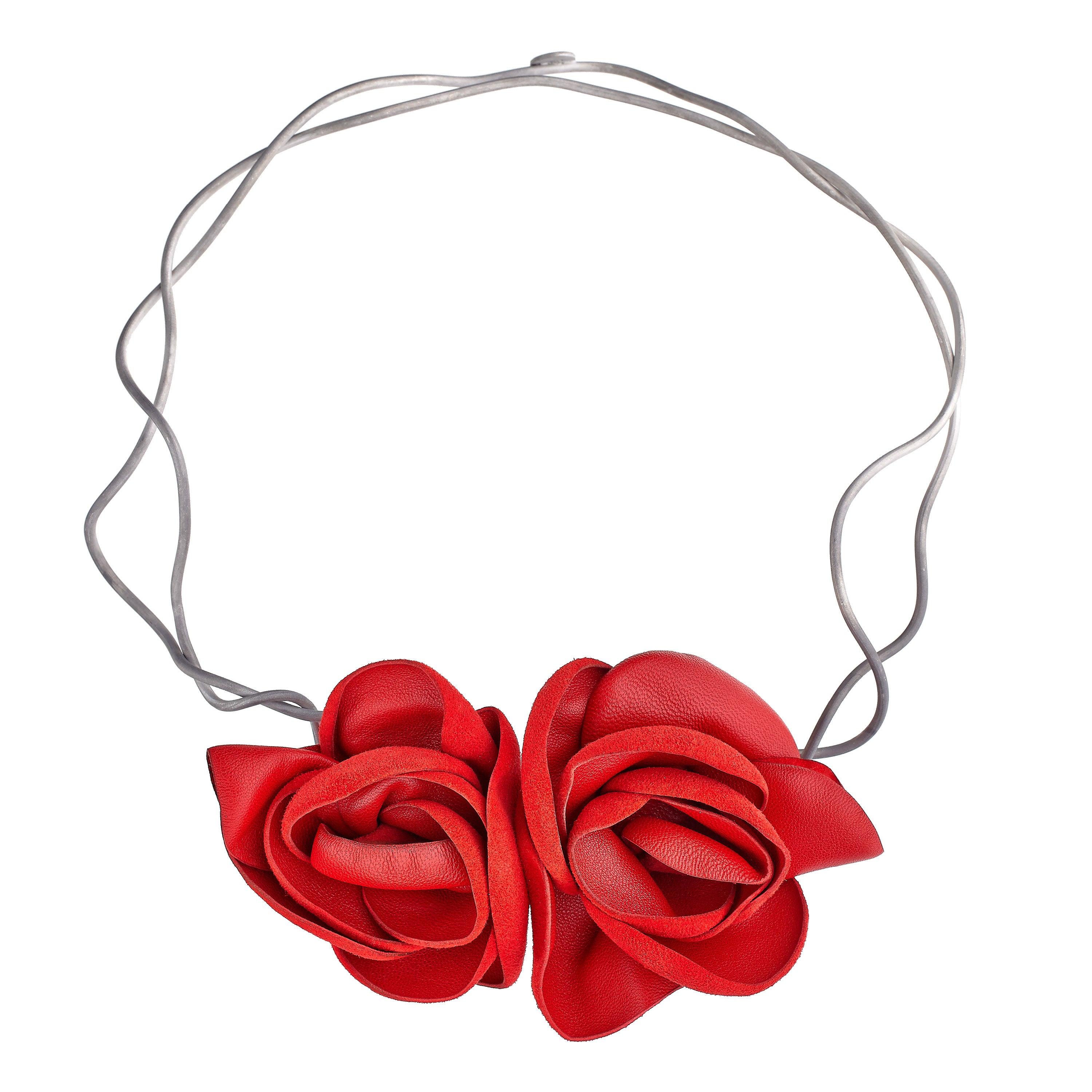 Collana Camélia in pelle rossa