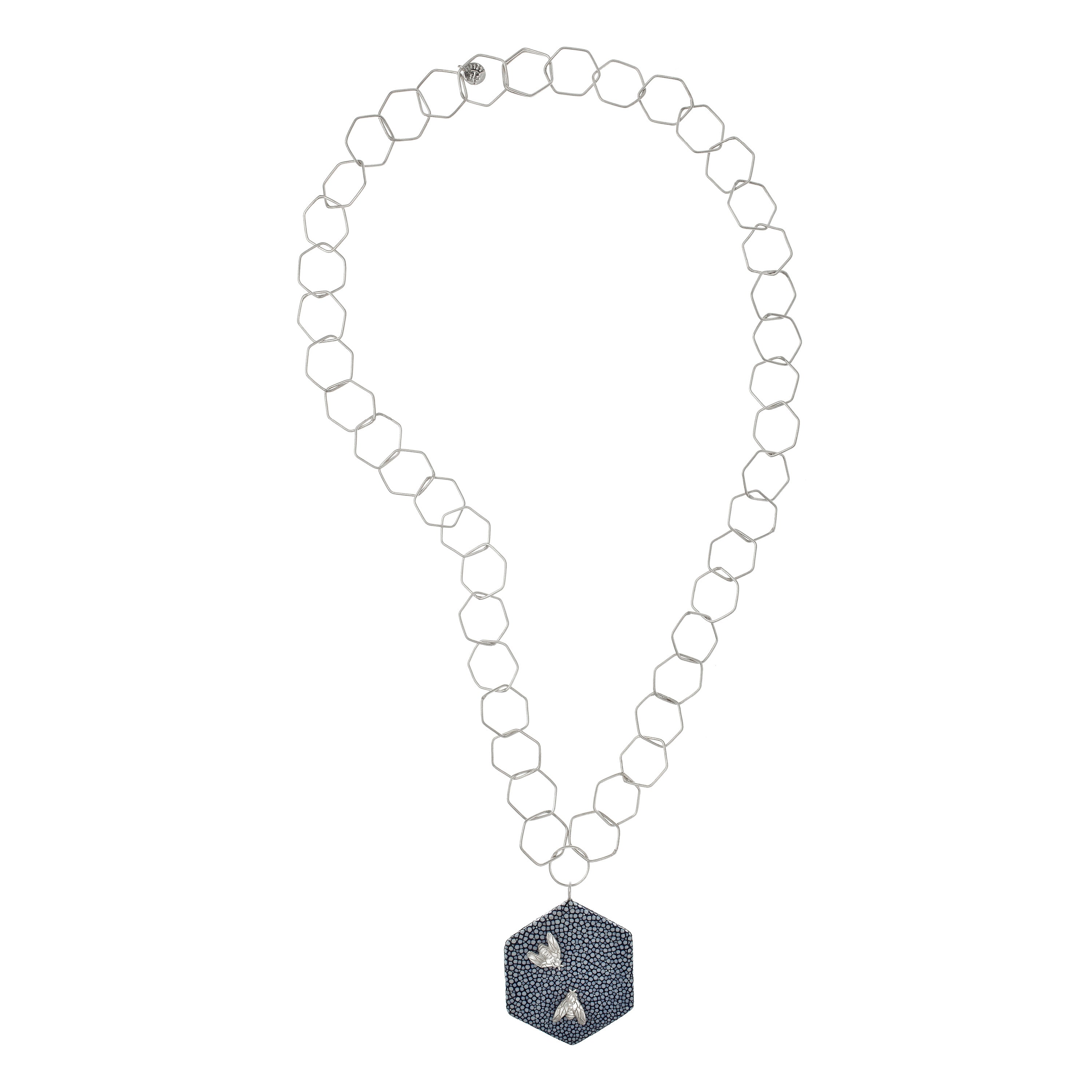 Bee Queen Large-Link Necklace with Galuchat Hexagon