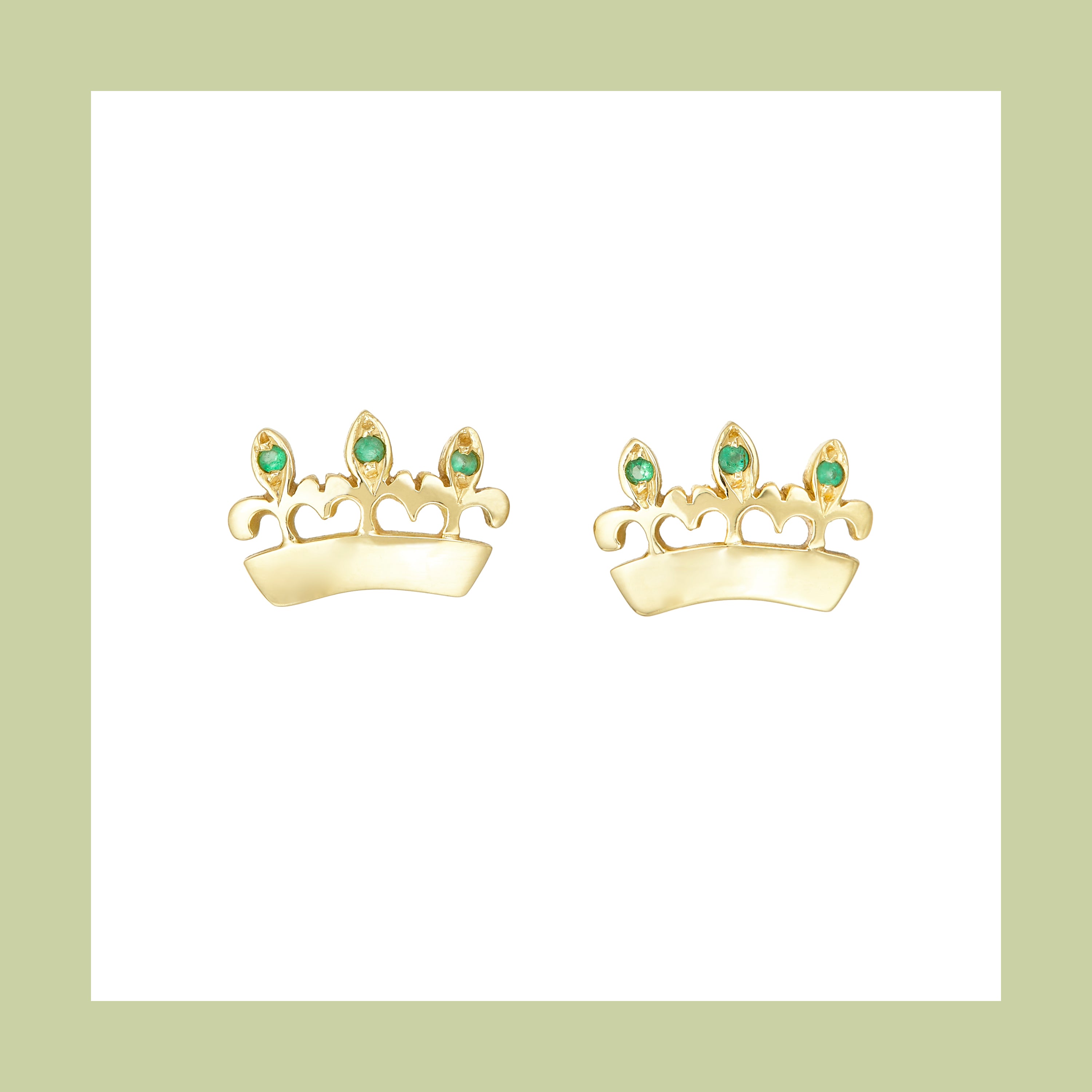 Bee Queen Crown Earrings with emeralds