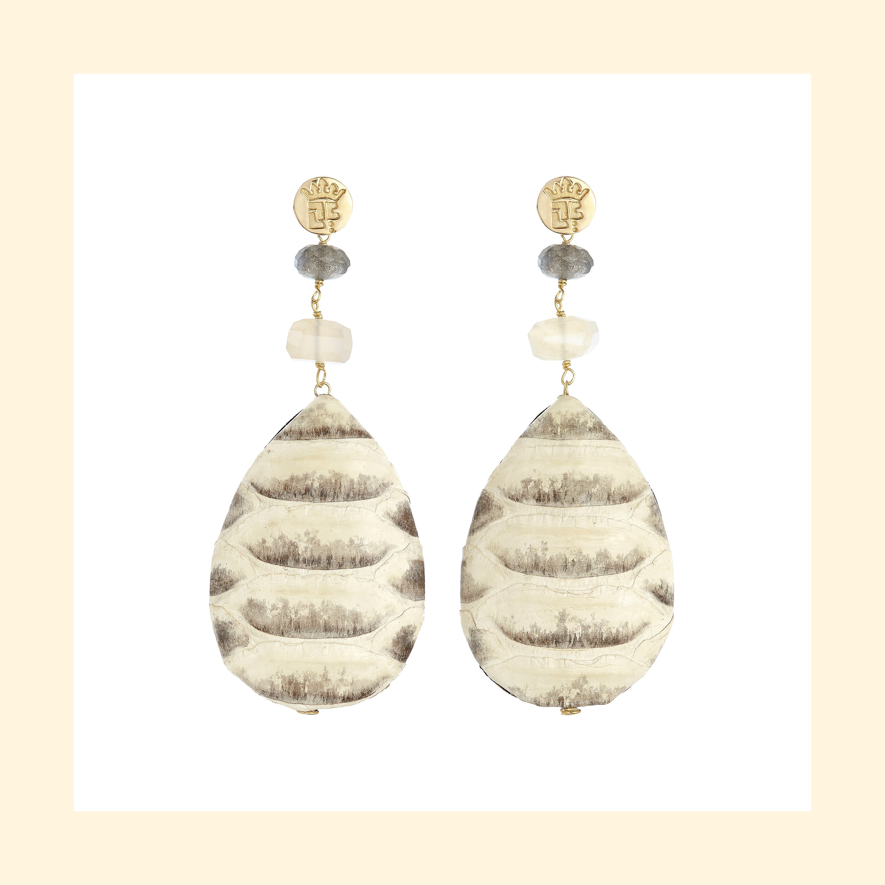 Tassel Python Drop Earrings with Labradorite and Chalcedony