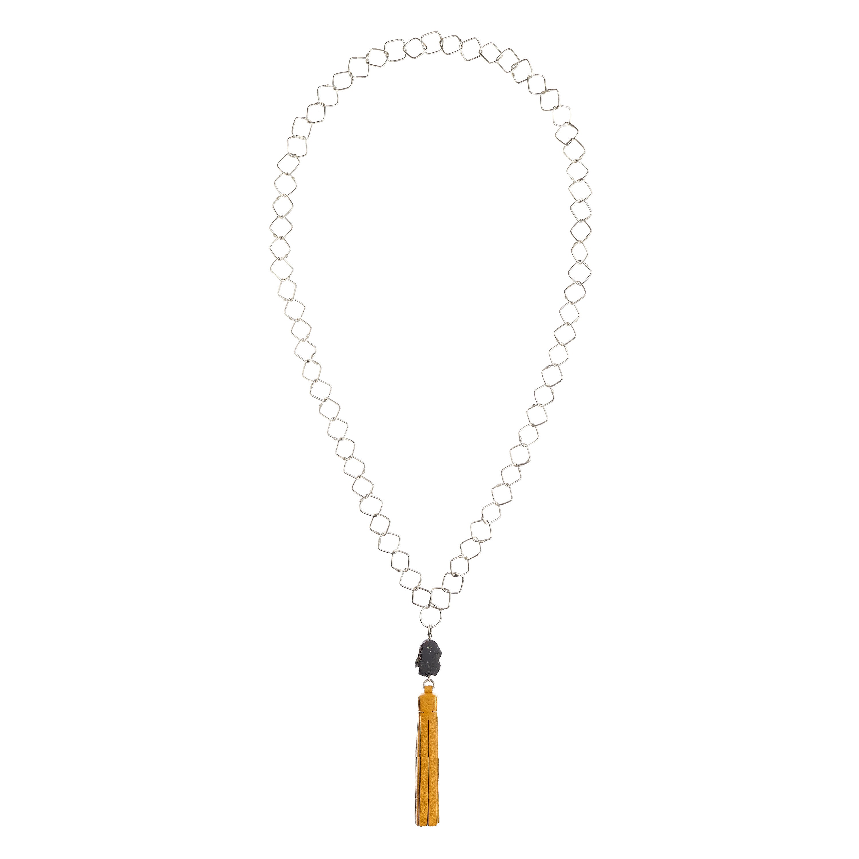 Tassel “Square” Necklace with Honey Leather and Tourmaline