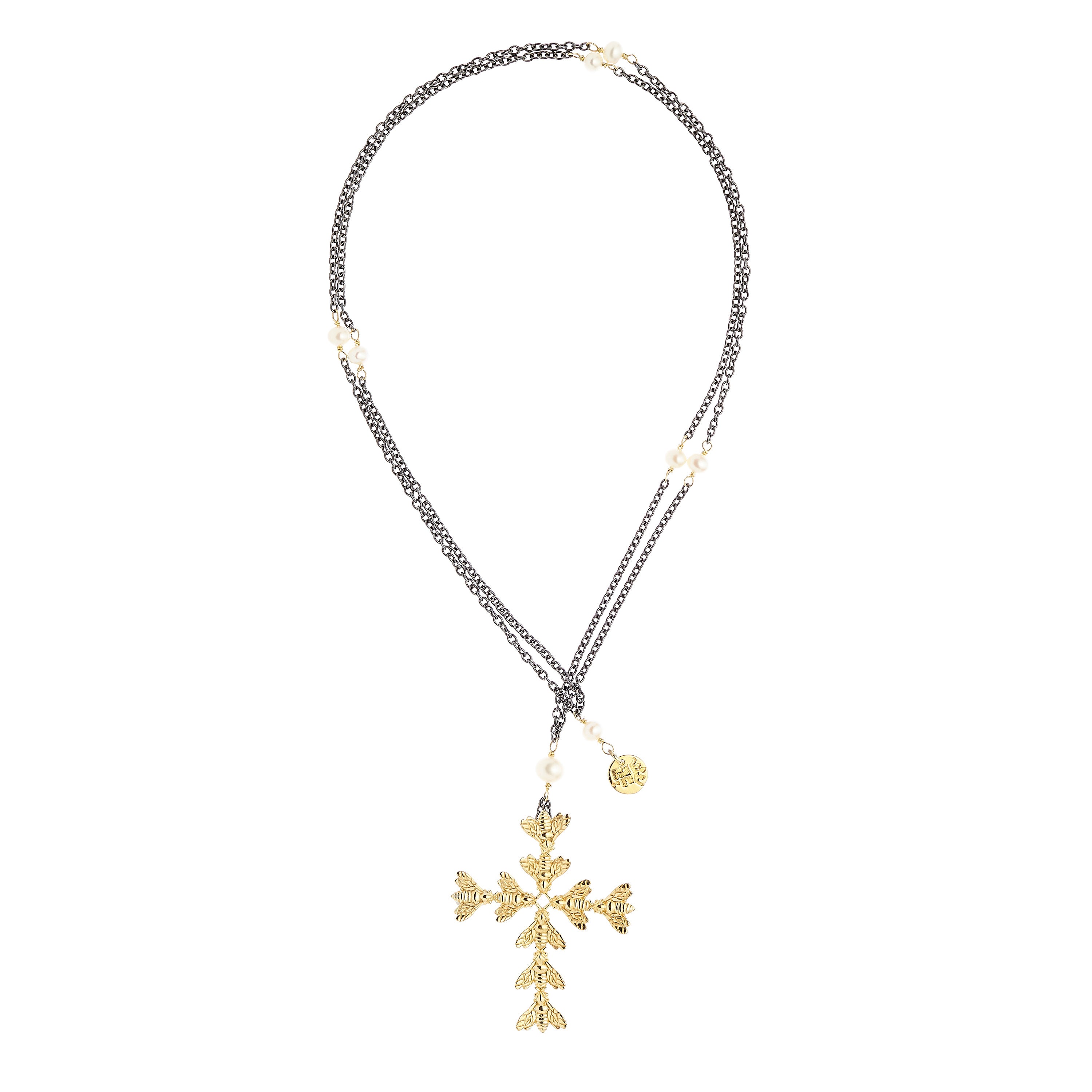 Collana Bee Queen con croce di api e perle