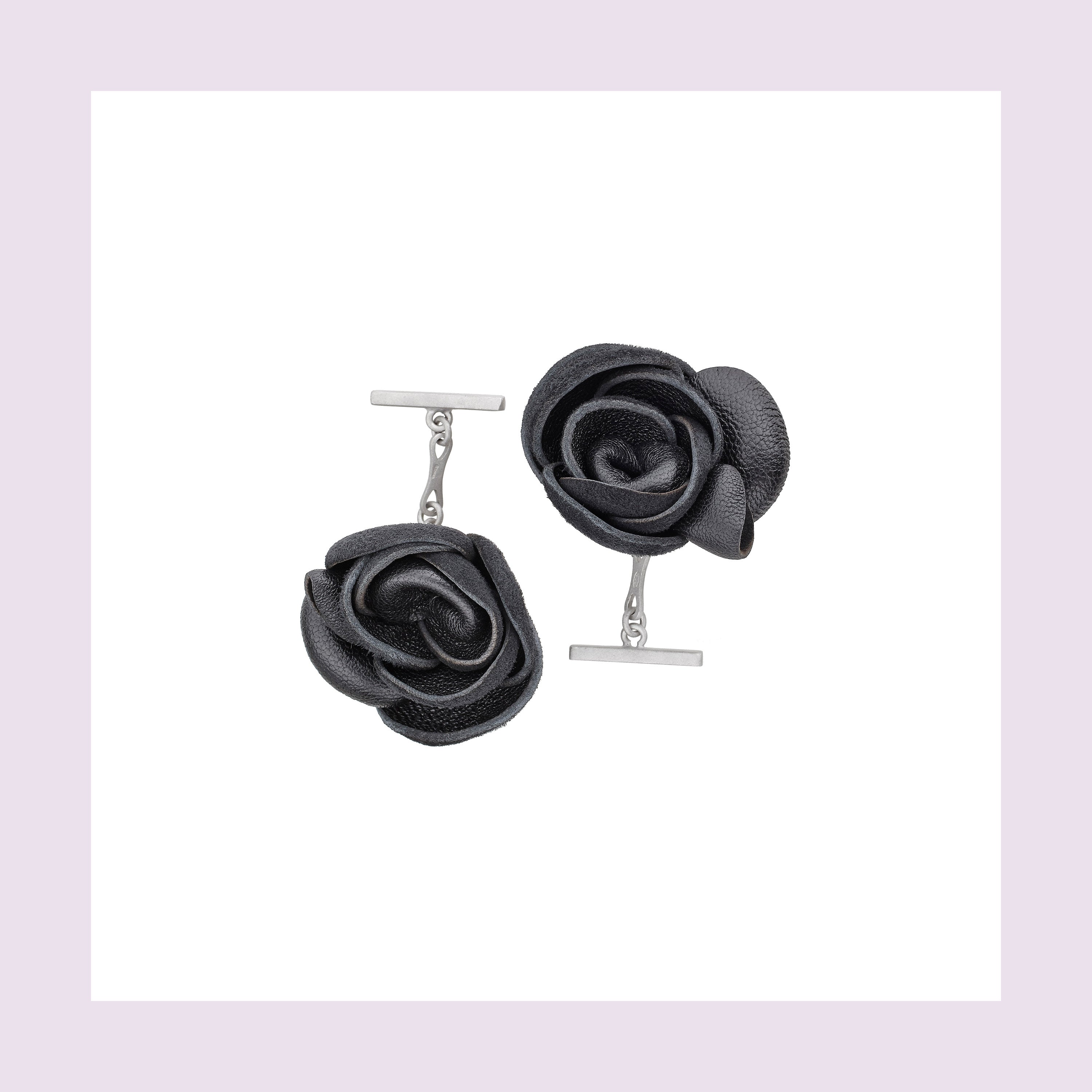 Camélia Black Leather Cufflinks