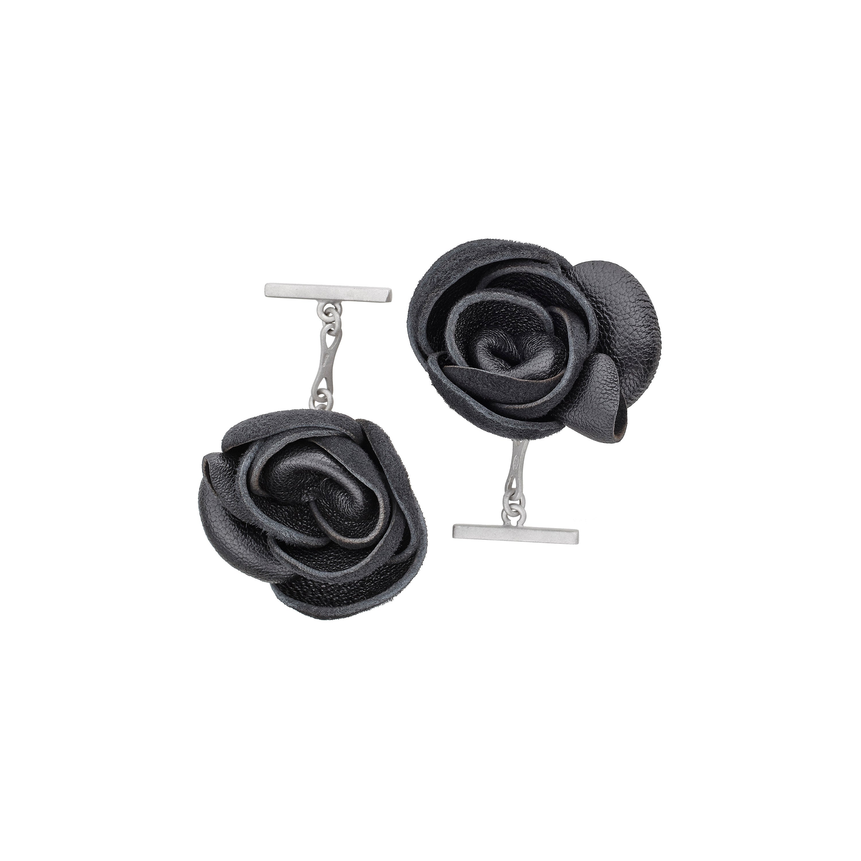 Camélia Black Leather Cufflinks