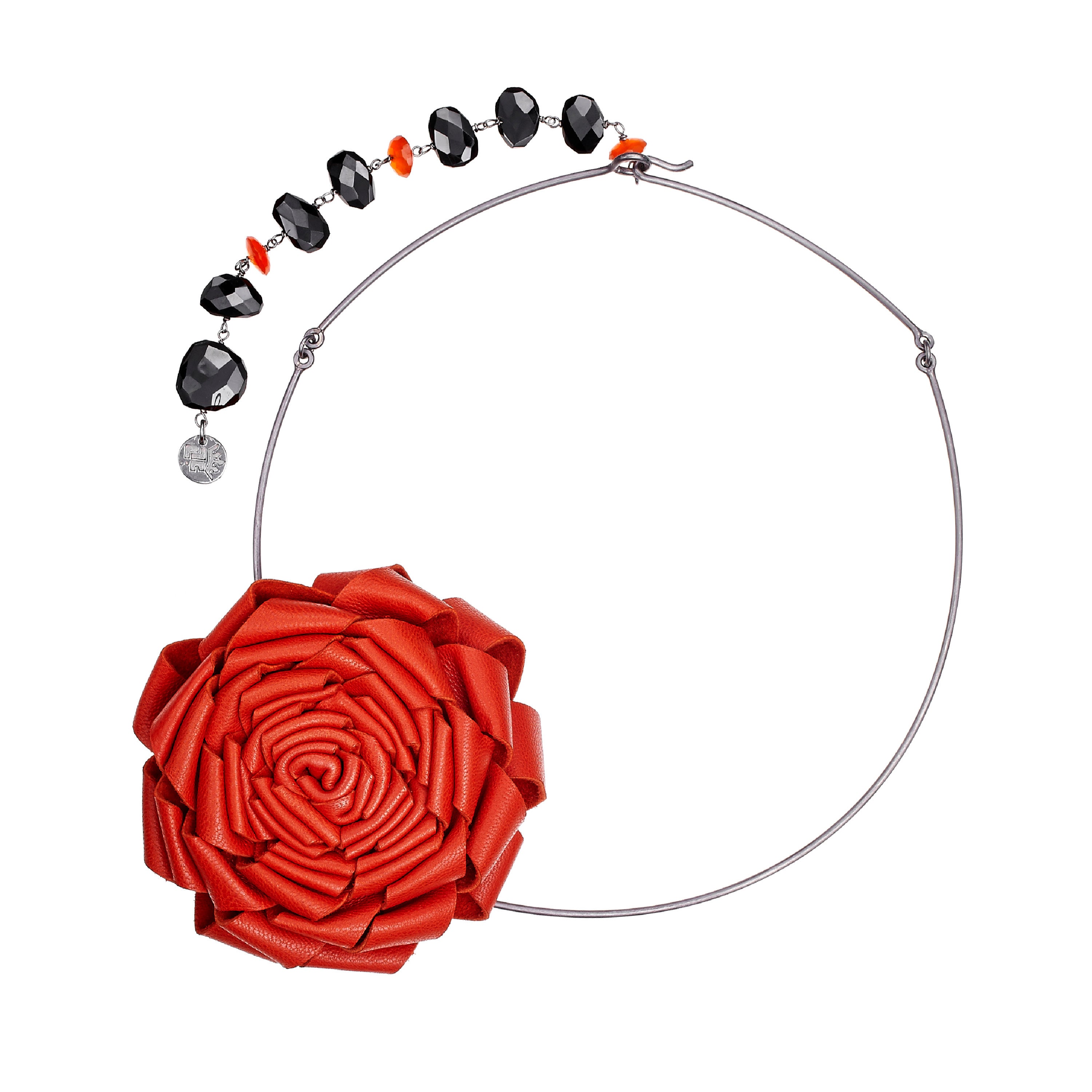 Collana Roses in pelle arancione